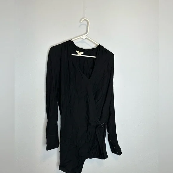 Helmut Lang Black Fold Over Draped Viscose-Blend Top long sleeve size small - Picture 3 of 12